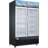 Dukers Commercial Glass Swing 2-Door Merchandiser Refrigerator in Black. Call For Price!