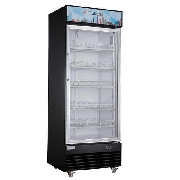Dukers Commercial Single Swing Door Glass Merchandiser Refrigerator. Call For Price!