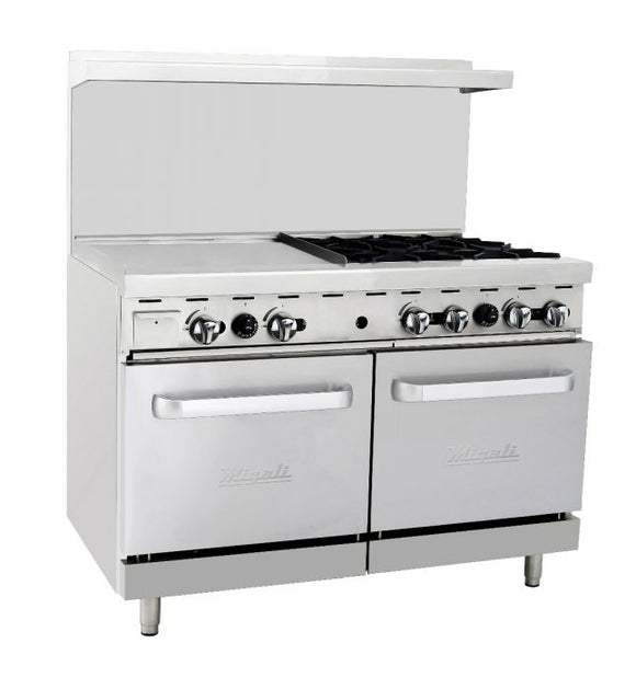 Migali 4 Burner Range 24” Griddle Left Side 2 Ovens, Natural Gas. Call For Price!