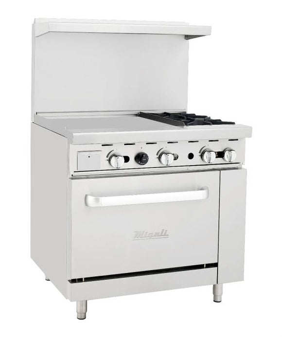 Migali 2 Burner Range 24” Griddle Left Side Oven Liquid Propane. Call For Price!