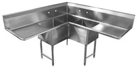 Corner Series - 14" 3 Bowl, 18 Gauge 304 Stainless, Cut for 2 Faucets Bowl Depth. Call For Price!